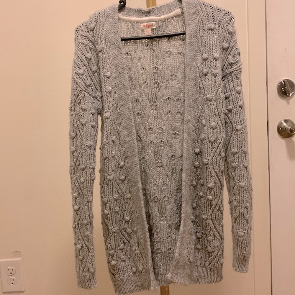 Long cardigan for girls, grey, size 10-12, very warm.